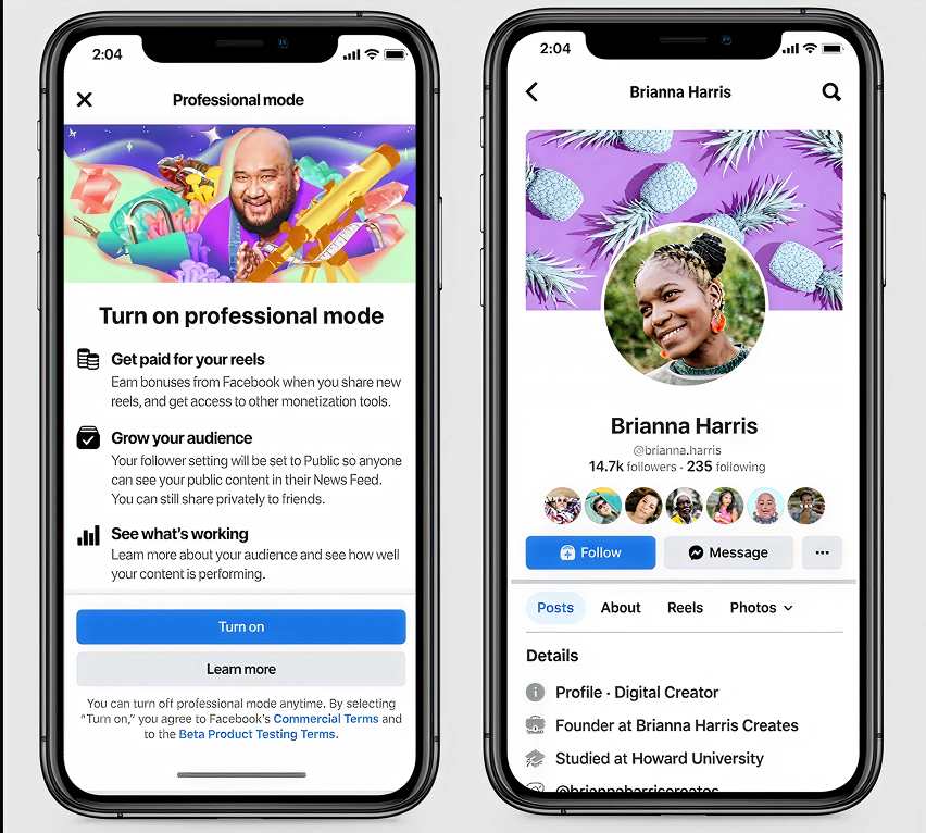 Facebook account setting up for reels and creator